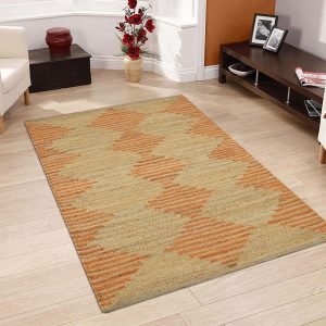 Beige Orange Hand Woven Geometric Rug