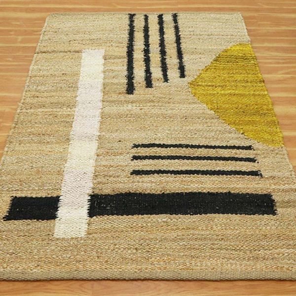 Handwoven Jute Beige Geometric Beautiful Rug - Image 3