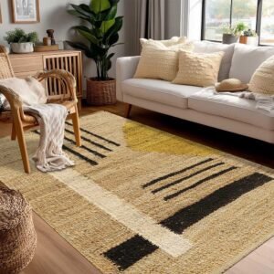 Handwoven Jute Rug For Beige Geometric Areas