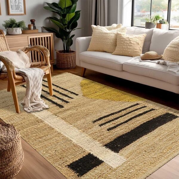 Handwoven Jute Rug For Beige Geometric Areas - Image 2