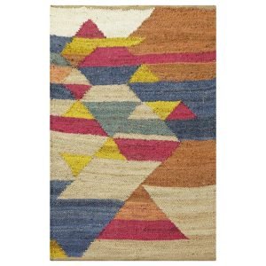 Handwoven Jute Rug Geometric Beige Multicolor Jute Area Rug