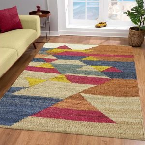 Handwoven Jute Rug Geometric Beige Multicolor Jute Area Rug