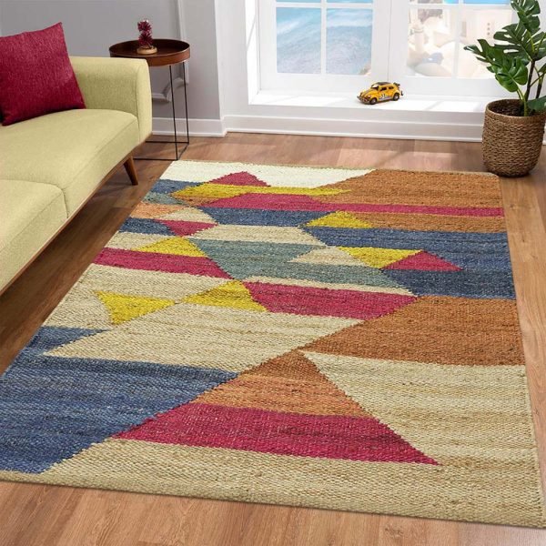 Handwoven Jute Rug Geometric Beige Multicolor Jute Area Rug - Image 2