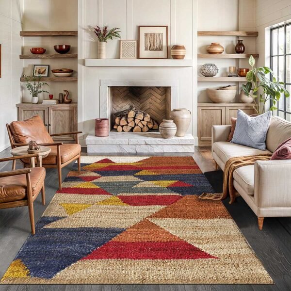 Handwoven Jute Rug Beige Multicolor Area Rug - Image 2