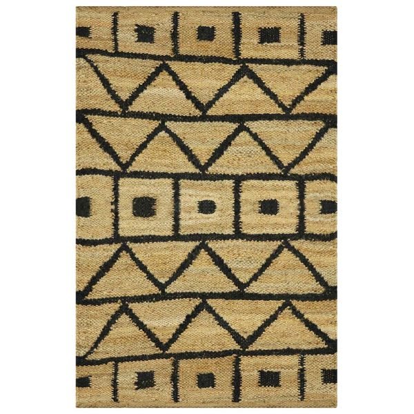 Handcrafted Beige Black Jute Area Rug