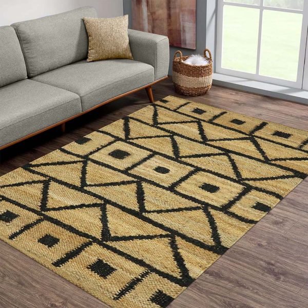 Handcrafted Beige Black Jute Area Rug - Image 2