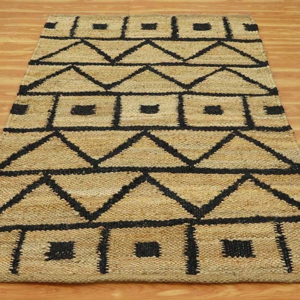 Handcrafted Beige Black Jute Area Rug - Image 3
