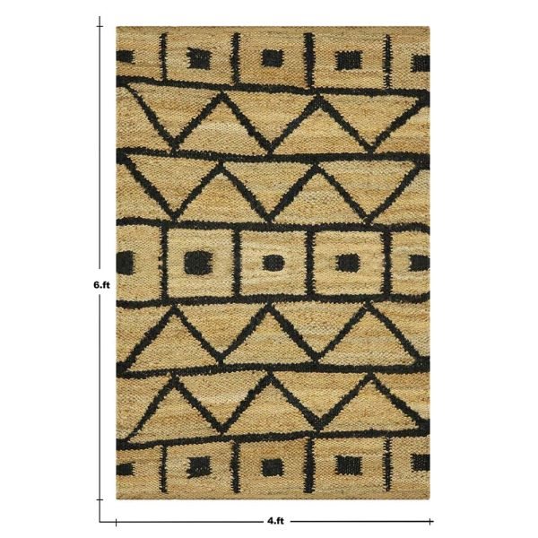 Handcrafted Beige Black Jute Area Rug - Image 6