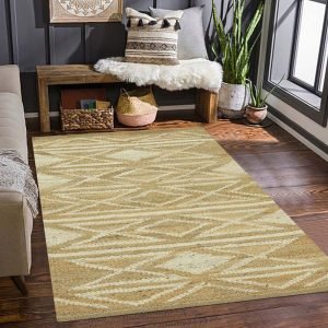 Beige White Hand Woven Geometric Doorway Rug