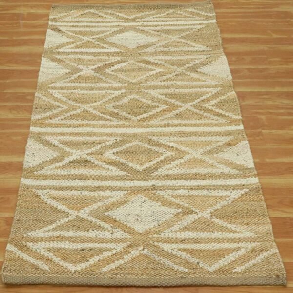 White Hand Woven Doorway Rug with Geometric Pattern - Image 4