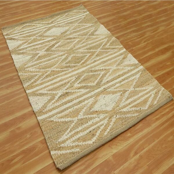 White Hand Woven Doorway Rug with Geometric Pattern - Image 5