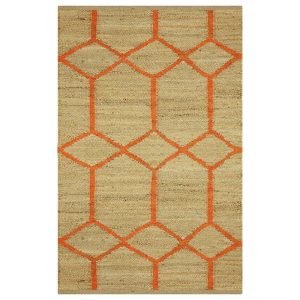 Orange Beige Handmade Geometric Entryway Rug