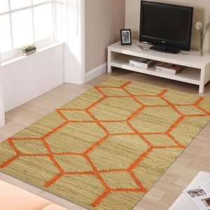 Orange Beige Handmade Geometric Entryway Rug