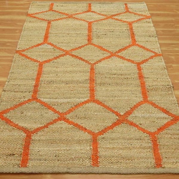 Orange Beige Handmade Geometric Entryway Rug - Image 3