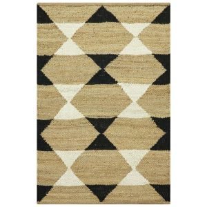 Beige Black Hand Woven Geometric Area Rug
