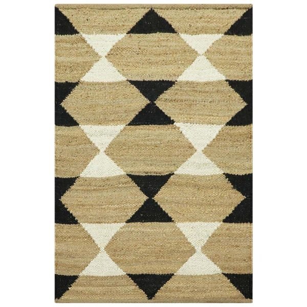 Beige Black Hand Woven Geometric Area Rug