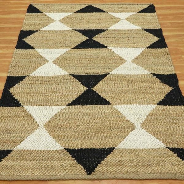 Beige Black Hand Woven Geometric Area Rug - Image 4