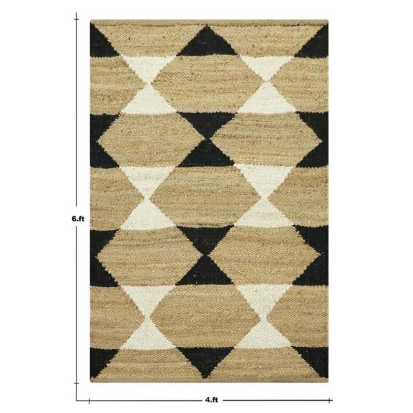 Beige Black Hand Woven Geometric Area Rug - Image 6