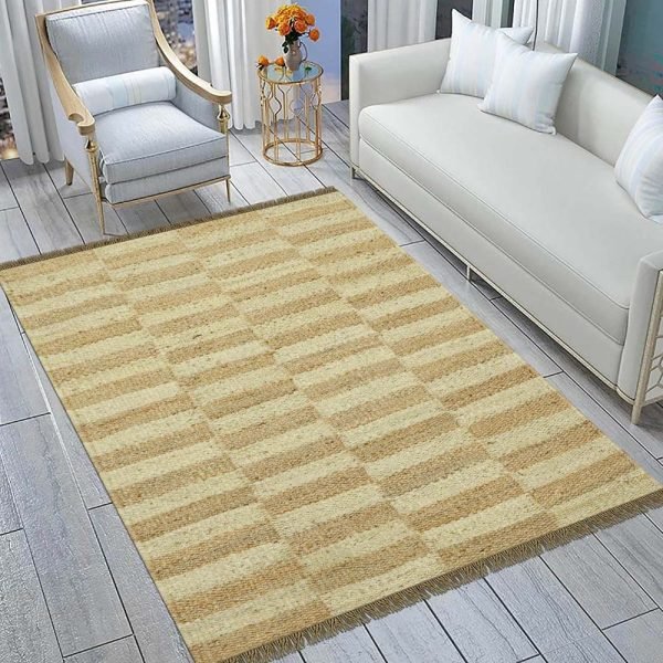 Brown Beige Hand Woven Geometric Bedroom Rug - Image 2