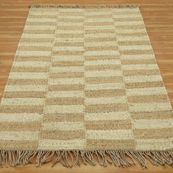 Brown Beige Hand Woven Geometric Bedroom Rug - Image 3