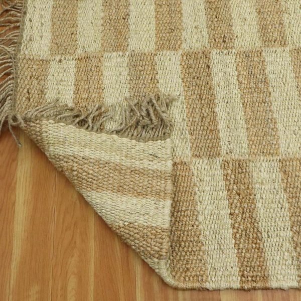 Brown Beige Hand Woven Geometric Bedroom Rug - Image 4