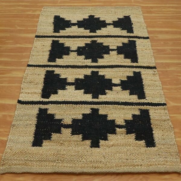 Beige Hand Woven Geometric Jute Modern Rug - Image 3