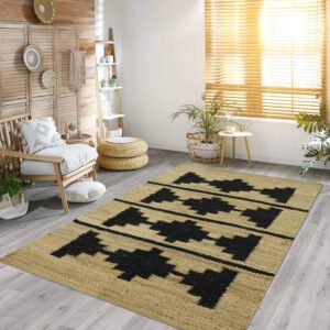 Beige Hand Woven Geometric Jute Modern Rug