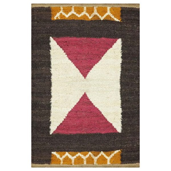Brown White Hand Woven Geometric Jute  Rug