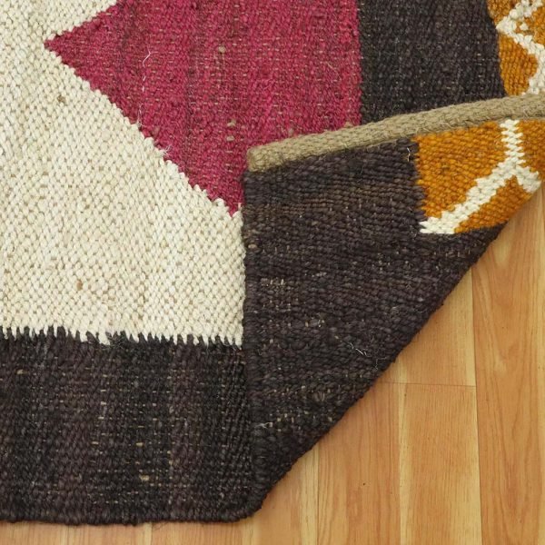 Brown White Hand Woven Geometric Jute  Rug - Image 4