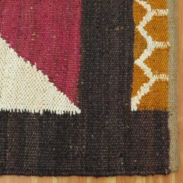 Brown White Hand Woven Geometric Jute  Rug - Image 5