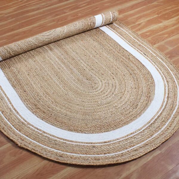 Hand Braided Jute Beige White Oval Rug - Image 4