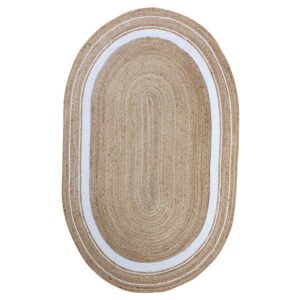 Hand Braided Jute Beige White Oval Rug