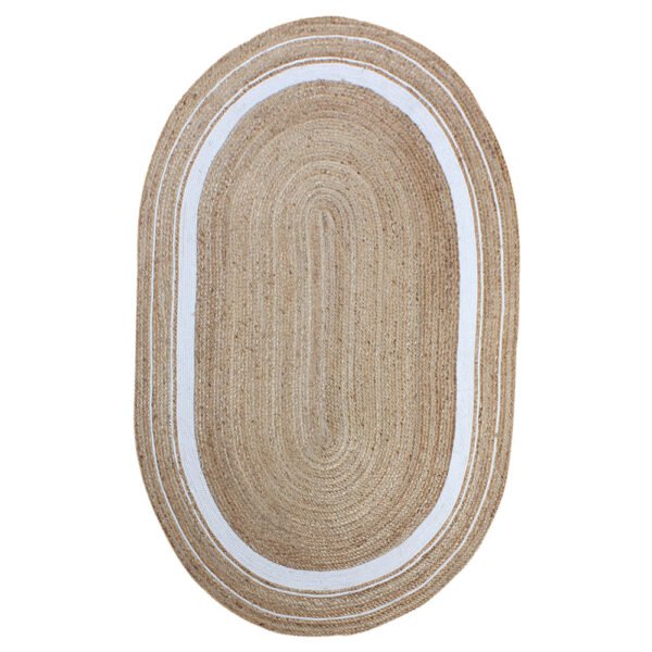Hand Braided Jute Beige White Oval Rug