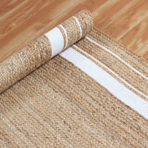 Hand Braided Jute Beige White Oval Rug - Image 3