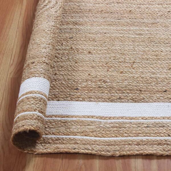 Hand Braided Jute Beige White Oval Rug - Image 5