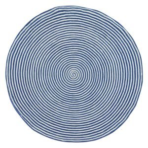 Blue Hand Braided Striped Round cotton and Jute Rug