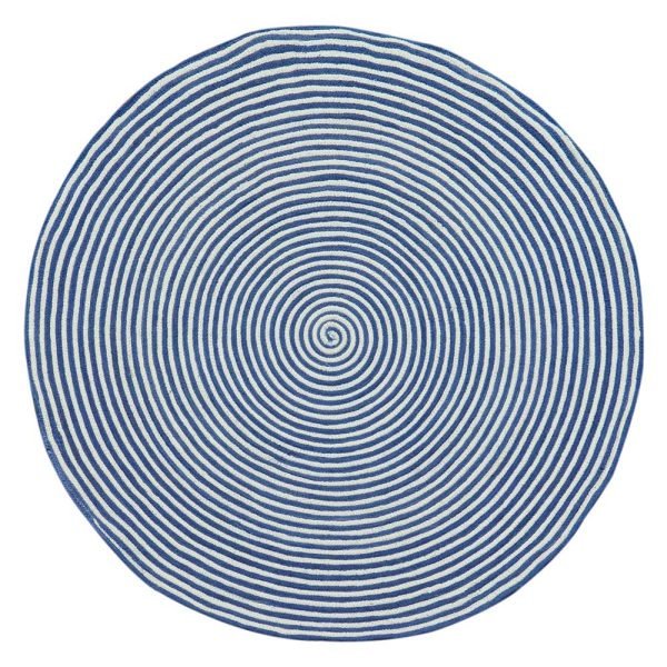Blue Hand Braided Striped Round cotton and Jute Rug