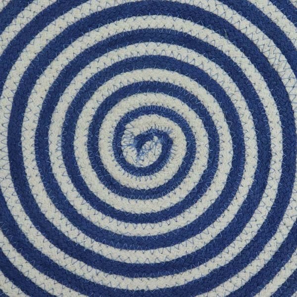 Blue Hand Braided Striped Round cotton and Jute Rug - Image 4