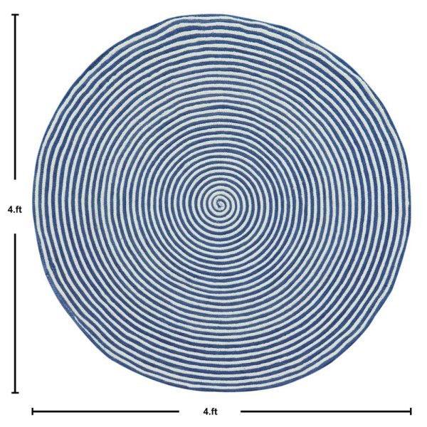 Blue Hand Braided Striped Round cotton and Jute Rug - Image 5