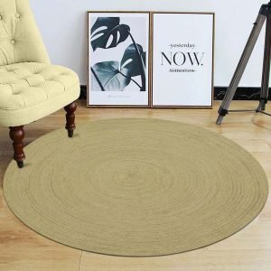 Beige Hand Braided Solid Jute Round Area Rug