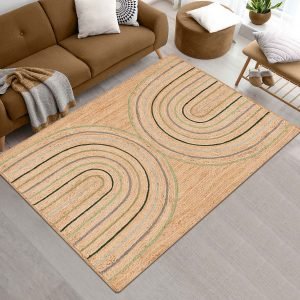 Hand Braided Beige Jute Rug Geometric Hallway Rug
