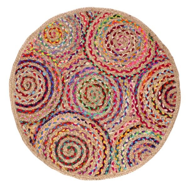 Cotton Jute Handmade Multicolor Round Area Rug