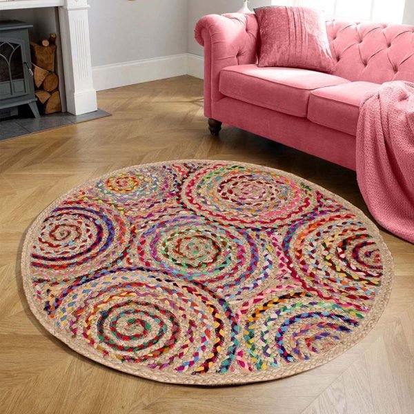Cotton Jute Handmade Multicolor Round Area Rug - Image 2
