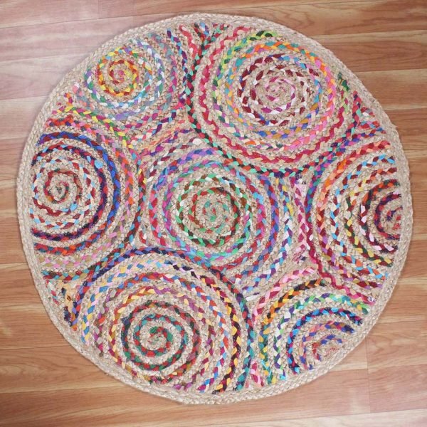 Cotton Jute Handmade Multicolor Round Area Rug - Image 3