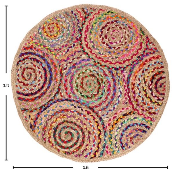 Cotton Jute Handmade Multicolor Round Area Rug - Image 5