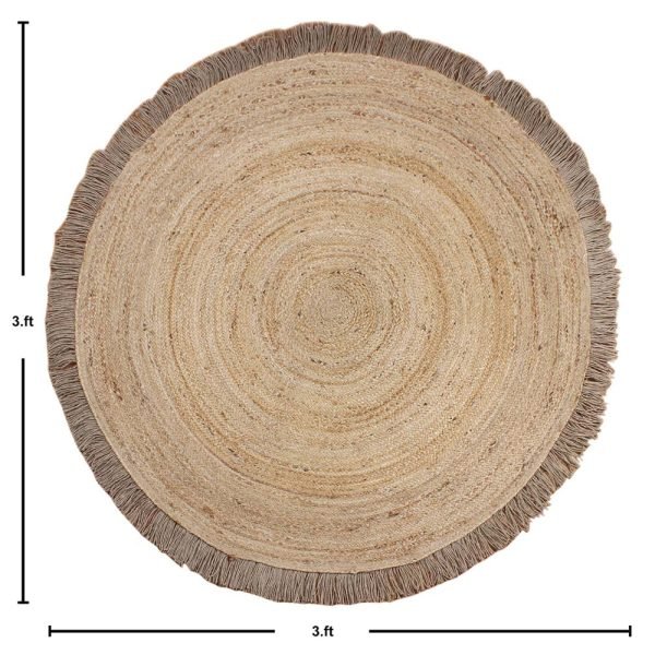Round Beige Hand Braided Geometric Jute Rug - Image 5