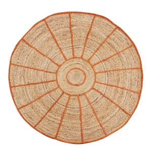 Round Beige Orange Bordered Handmade Jute Rug