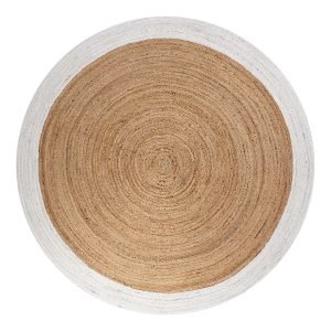 Beige White Bordered Hand Braided Jute Rug