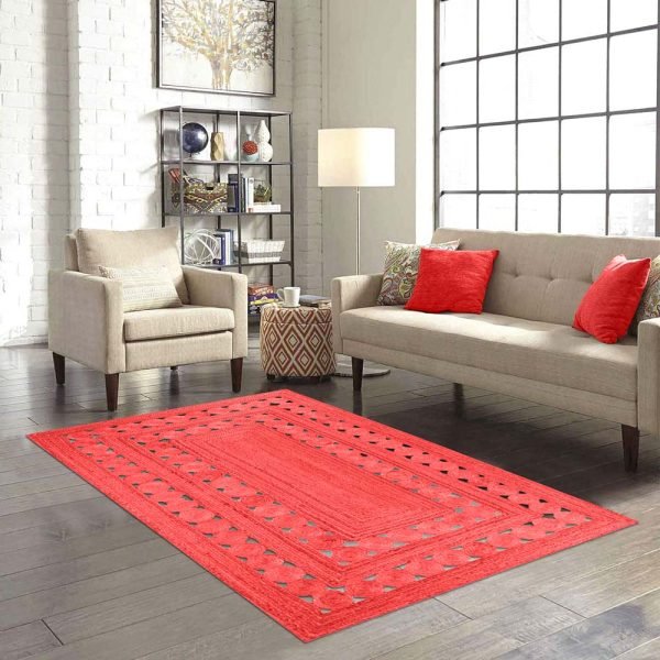 Red Hand Braided Jute New Modern Area Rug - Image 2