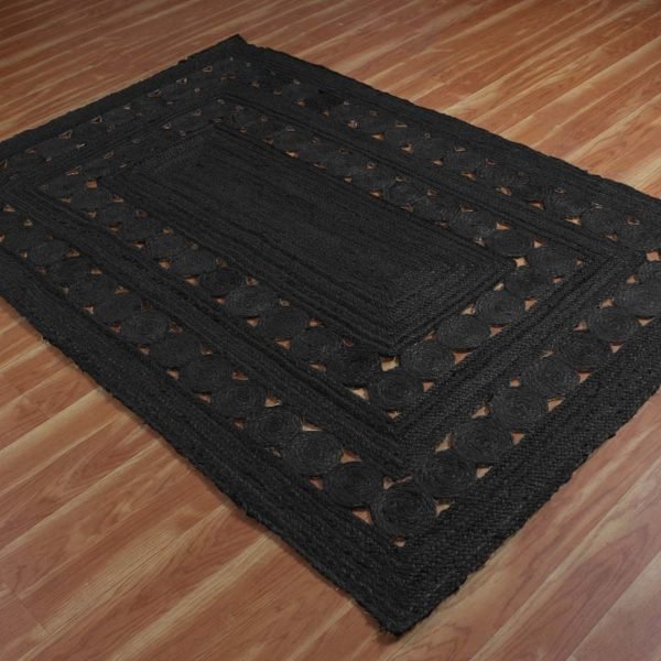 Large Indian Hand Braided Black Jute Area Rug - Image 3